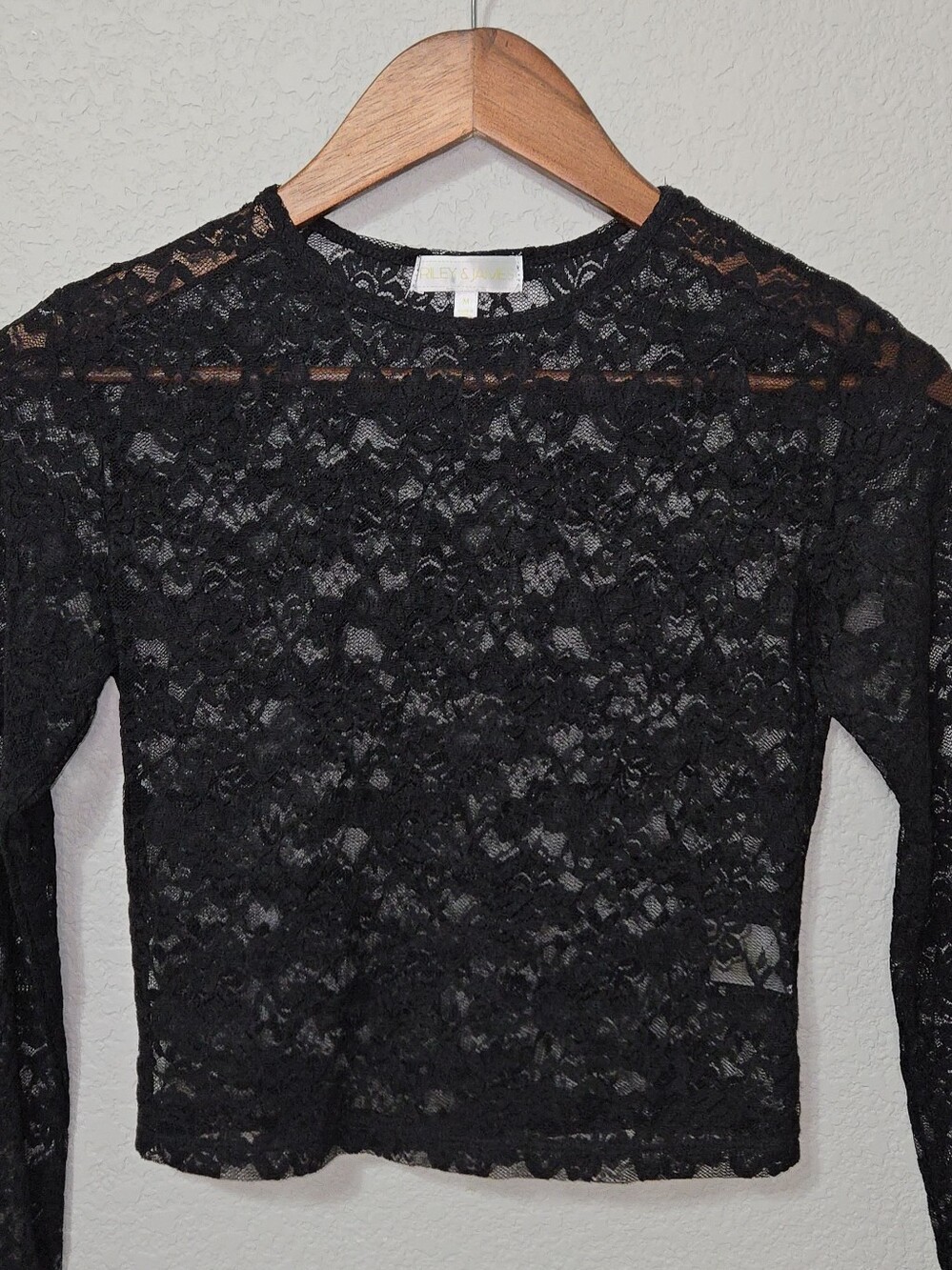 Sheer Black Lace Long-Sleeve Top